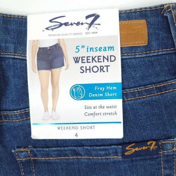 Seven7 Weekend Shorts Women Dark Wash Denim Jean Fray Hem 5" Inseam Stretch Sz 4 - Picture 4 of 10
